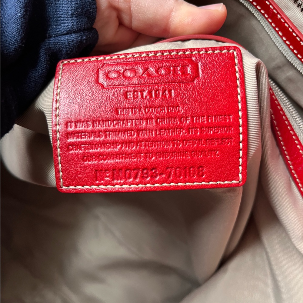 Rare Coach Red Canvas weekend Tote Bag with Tan Straps Leather accents - Picture 9 of 12